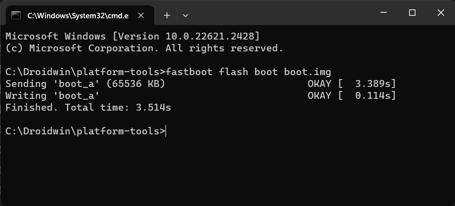 fastboot flash boot root
