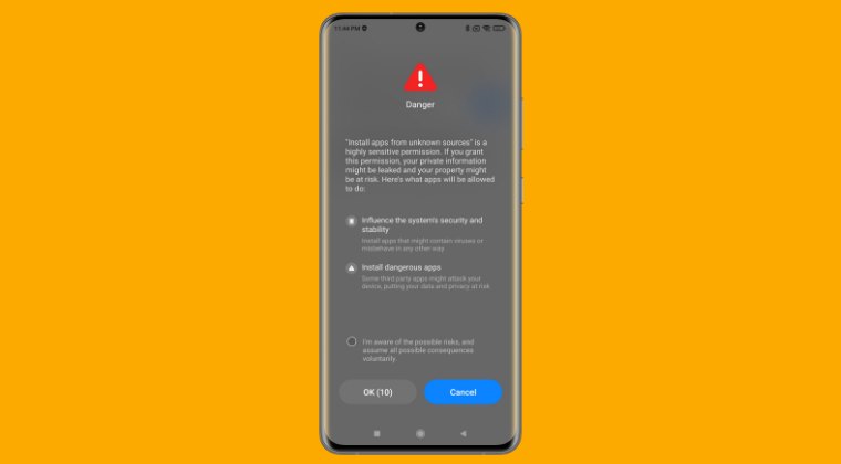 Disable 10 Second Warning/Danger Prompt in Xiaomi MIUI